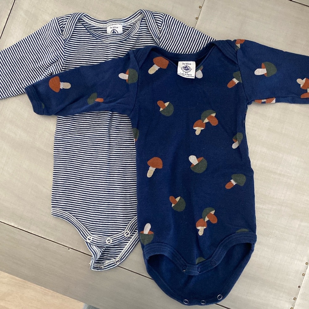 2x Petite Bateau long sleeved onesies - 0-3 months